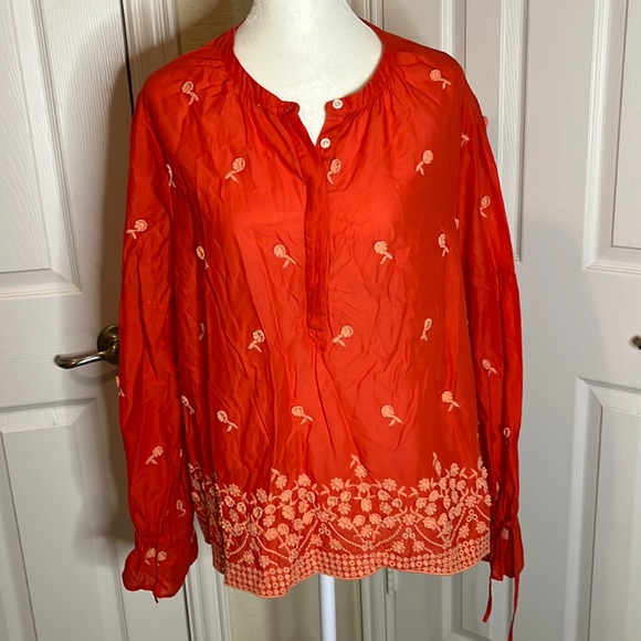J. Crew Tops - J. Crew Orange Red Popover Blouse